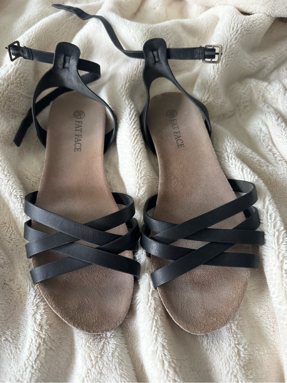 Fat Face Black Strappy Ankle Wrap Sandals